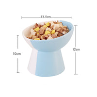 HKM-288467 Ceramic Pet Food Bowl Set with Slant Mouth Design in Color Blocked Style - Available in Pink, Blue, Dark Green, Grass Green