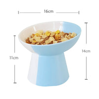 HKM-288467 Ceramic Pet Food Bowl Set with Slant Mouth Design in Color Blocked Style - Available in Pink, Blue, Dark Green, Grass Green