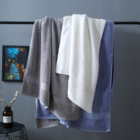 HKM-288531 Thick Long-Staple Cotton Bath Towel - Soft, Absorbent, 80x160cm in White, Blue, and Dark Gray