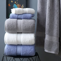 HKM-288531 Thick Long-Staple Cotton Bath Towel - Soft, Absorbent, 80x160cm in White, Blue, and Dark Gray