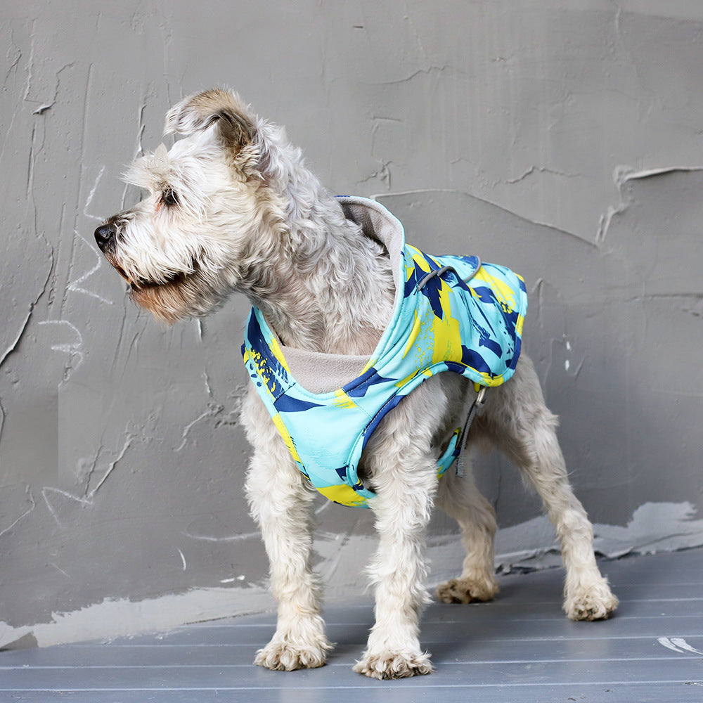 HKM-288723 Waterproof Reflective Cotton Dog Jacket with Leash - Red and Blue Options