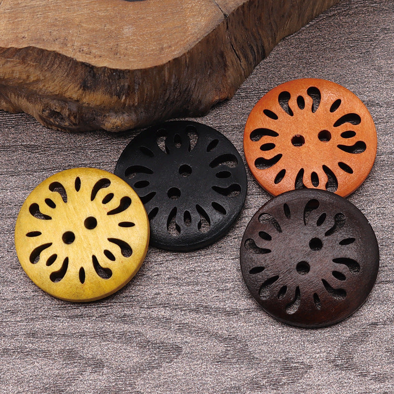 HKM-288787 Natural Wood Dyed Eye Buttons Set for Cardigans and Coats - 20 Pieces
