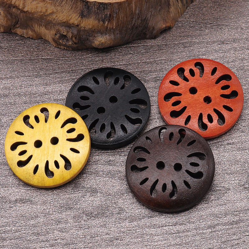 HKM-288787 Natural Wood Dyed Eye Buttons Set for Cardigans and Coats - 20 Pieces