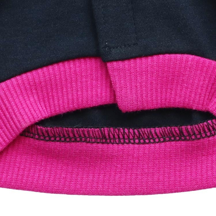 HKM-288979 Cotton Hooded T-Shirt for Small Dogs - Comfortable Leisure Wear in Black and Rose Red Edge