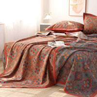 HKM-289107 Cotton Gauze Bed Blanket Set with Floral Print - Includes 1 Blanket and 2 Pillowcases in Various Sizes