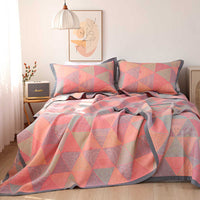 HKM-289107 Cotton Gauze Bed Blanket Set with Floral Print - Includes 1 Blanket and 2 Pillowcases in Various Sizes
