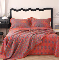 HKM-289107 Cotton Gauze Bed Blanket Set with Floral Print - Includes 1 Blanket and 2 Pillowcases in Various Sizes