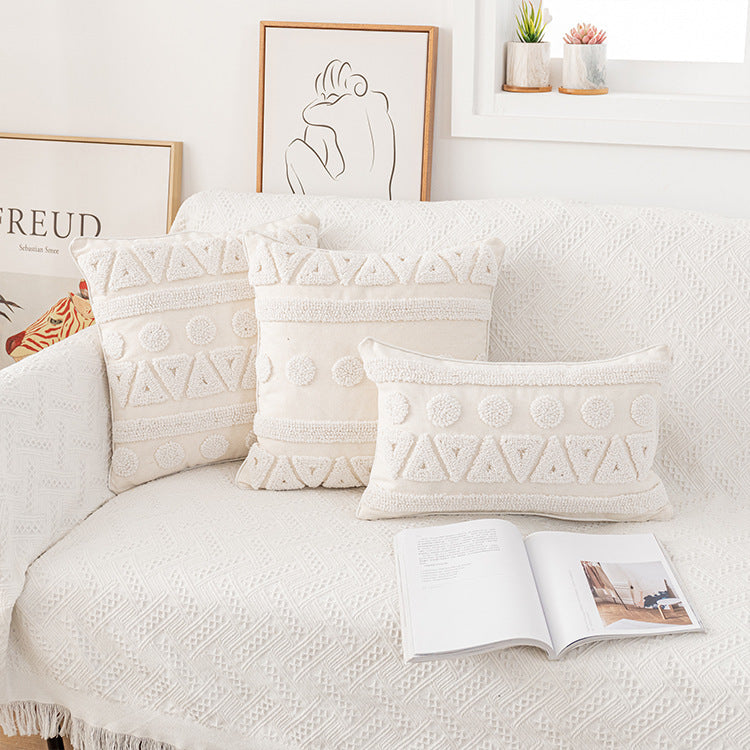 HKM-289107 Nordic Style Tufted Geometric Pillowcase – Cotton Cover with Diverse Colors and Textures, 45x45cm or 30x50cm