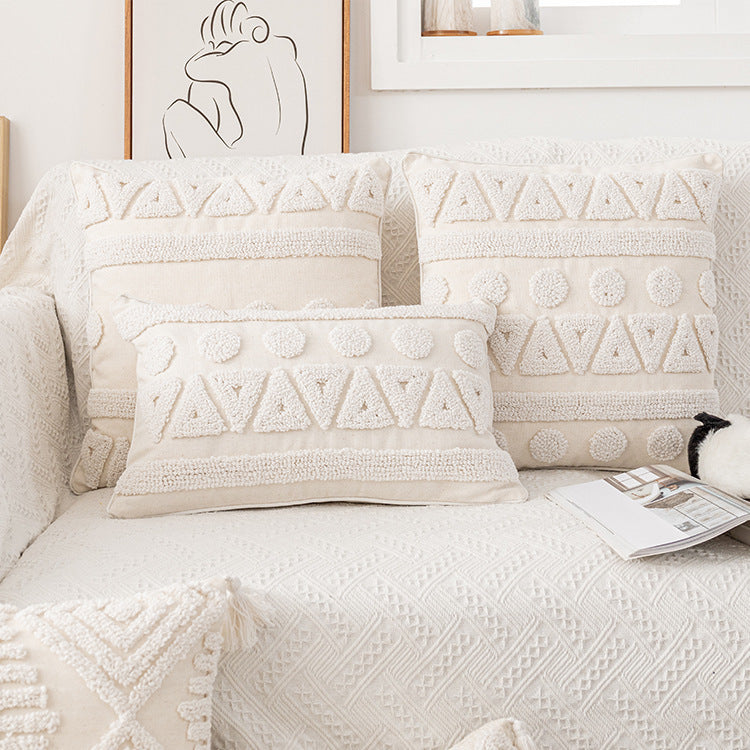 HKM-289107 Nordic Style Tufted Geometric Pillowcase – Cotton Cover with Diverse Colors and Textures, 45x45cm or 30x50cm
