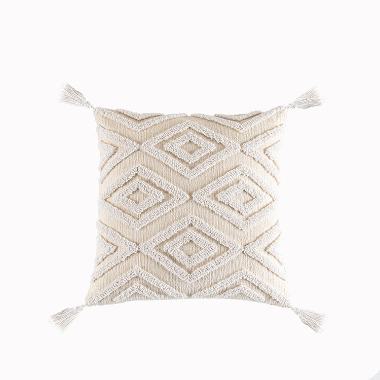 HKM-289107 Nordic Style Tufted Geometric Pillowcase – Cotton Cover with Diverse Colors and Textures, 45x45cm or 30x50cm