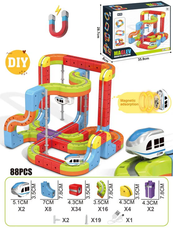 HKM-289747 Maglev Train Block Set - Flexible DIY Race Car Track Kit for Kids Ages 2 and Up