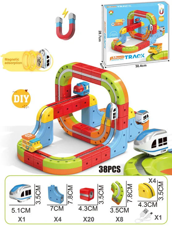 HKM-289747 Maglev Train Block Set - Flexible DIY Race Car Track Kit for Kids Ages 2 and Up