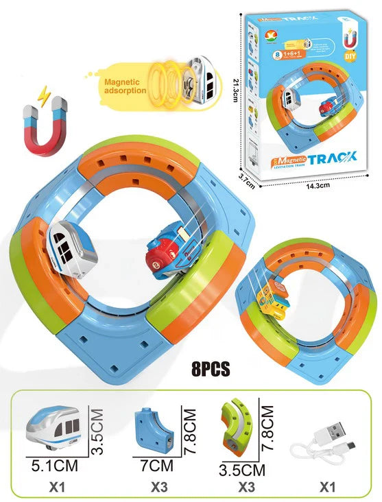 HKM-289747 Maglev Train Block Set - Flexible DIY Race Car Track Kit for Kids Ages 2 and Up