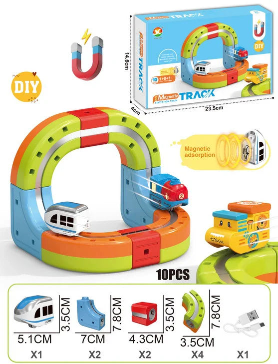 HKM-289747 Maglev Train Block Set - Flexible DIY Race Car Track Kit for Kids Ages 2 and Up