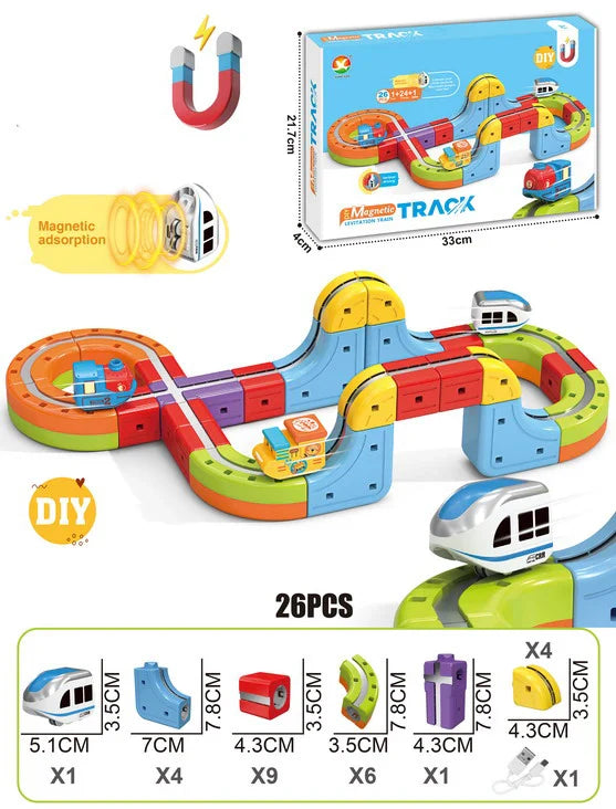 HKM-289747 Maglev Train Block Set - Flexible DIY Race Car Track Kit for Kids Ages 2 and Up