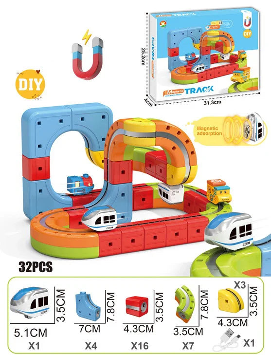 HKM-289747 Maglev Train Block Set - Flexible DIY Race Car Track Kit for Kids Ages 2 and Up