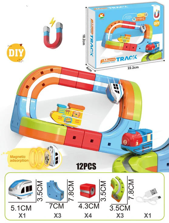 HKM-289747 Maglev Train Block Set - Flexible DIY Race Car Track Kit for Kids Ages 2 and Up