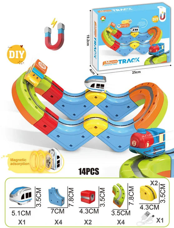 HKM-289747 Maglev Train Block Set - Flexible DIY Race Car Track Kit for Kids Ages 2 and Up