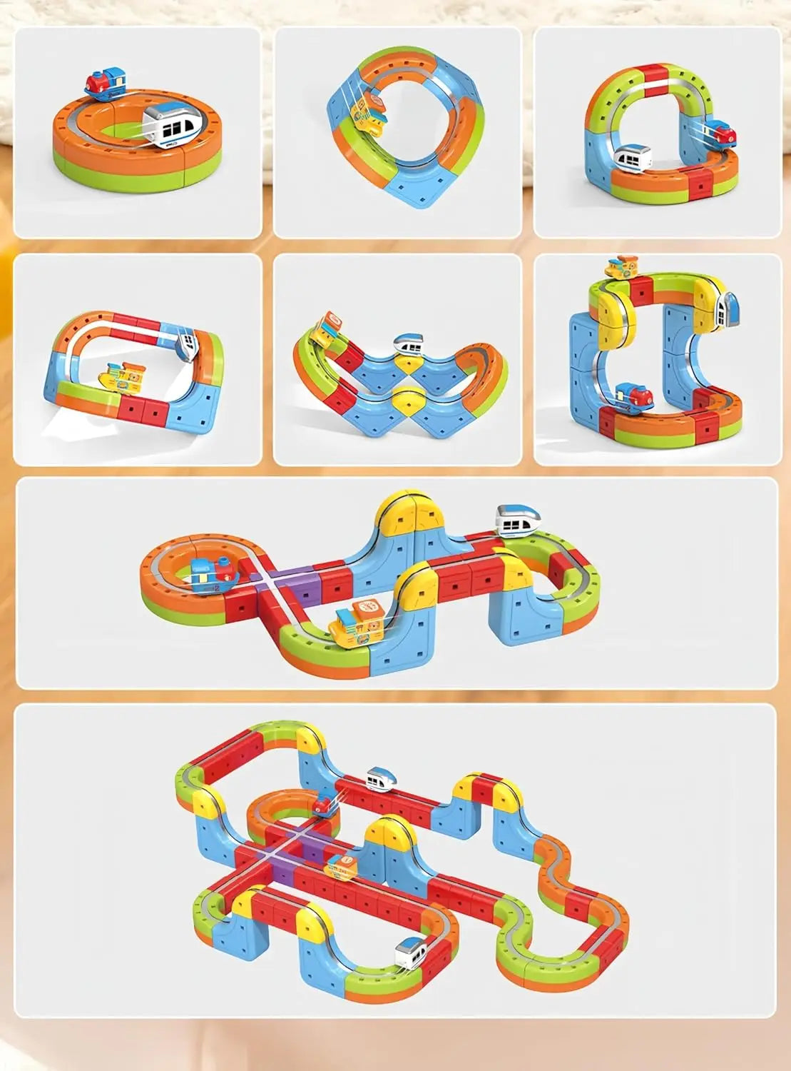 HKM-289747 Maglev Train Block Set - Flexible DIY Race Car Track Kit for Kids Ages 2 and Up
