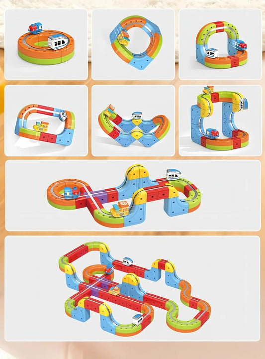 HKM-289747 Maglev Train Block Set - Flexible DIY Race Car Track Kit for Kids Ages 2 and Up