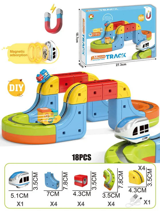 HKM-289747 Maglev Train Block Set - Flexible DIY Race Car Track Kit for Kids Ages 2 and Up