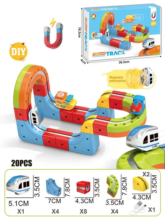 HKM-289747 Maglev Train Block Set - Flexible DIY Race Car Track Kit for Kids Ages 2 and Up