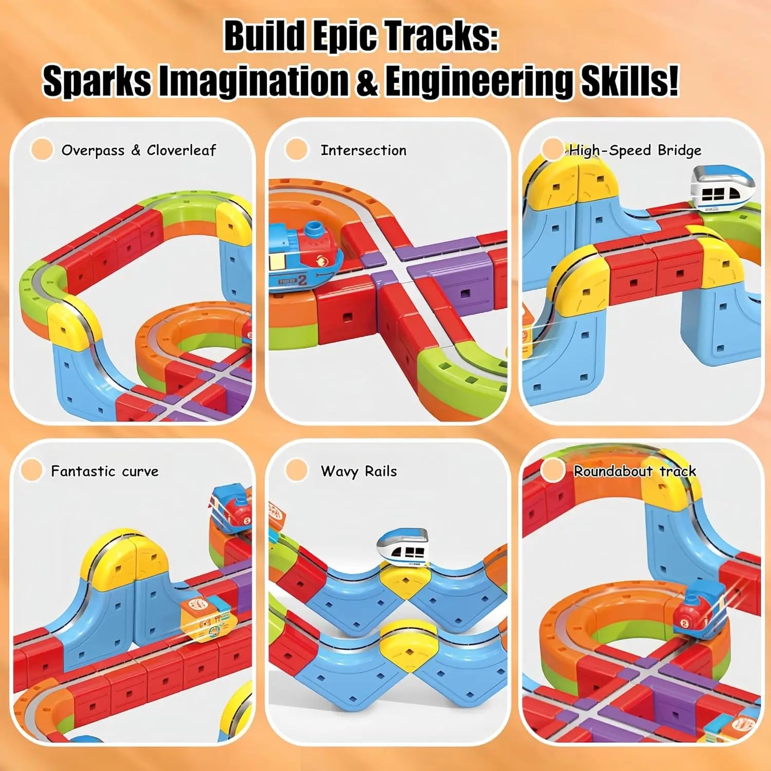 HKM-289747 Maglev Train Block Set - Flexible DIY Race Car Track Kit for Kids Ages 2 and Up