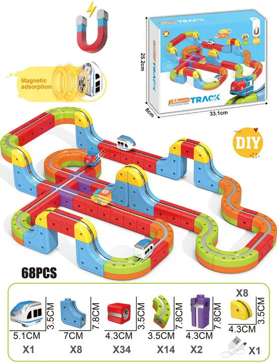 HKM-289747 Maglev Train Block Set - Flexible DIY Race Car Track Kit for Kids Ages 2 and Up