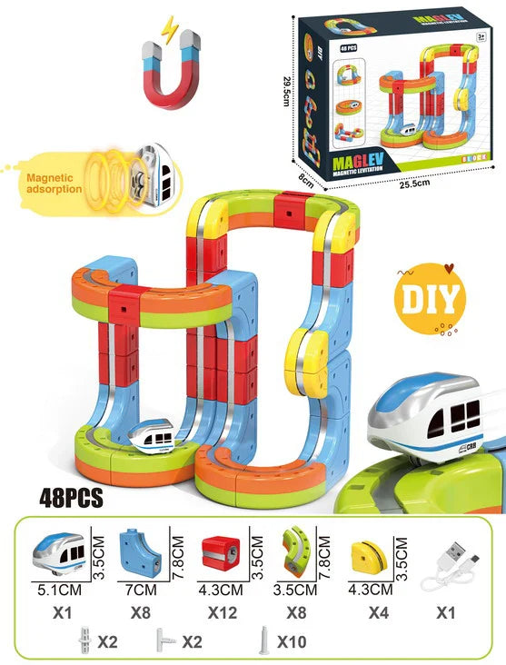 HKM-289747 Maglev Train Block Set - Flexible DIY Race Car Track Kit for Kids Ages 2 and Up