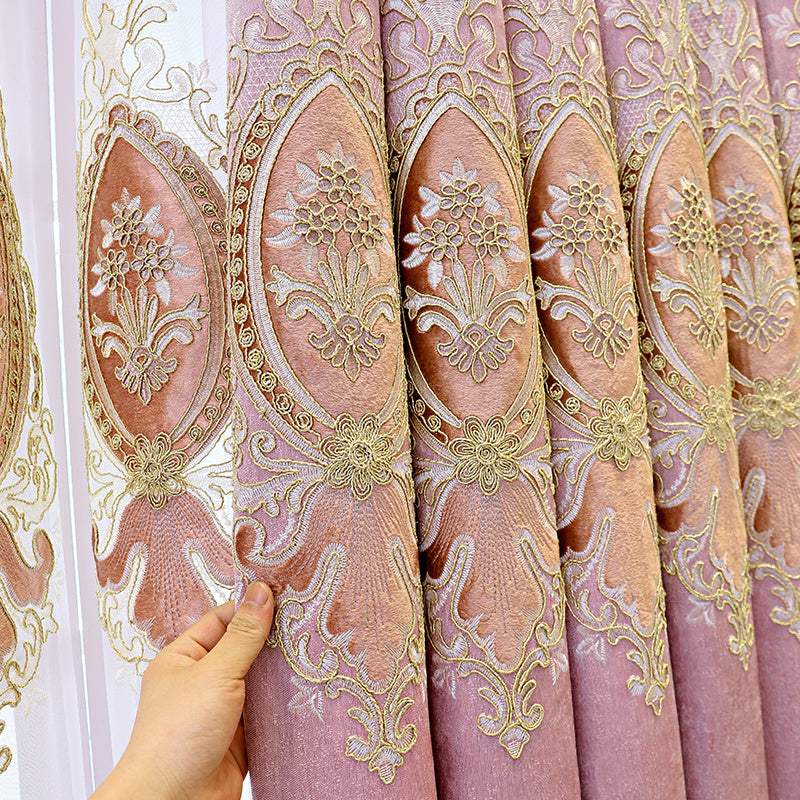 KTX-289811 Elegant Plant-Patterned Full Blackout Curtains in Soft Pink for Living Room and Bedroom