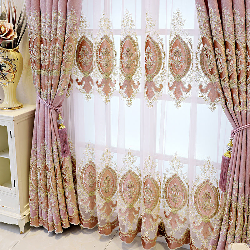 KTX-289811 Elegant Plant-Patterned Full Blackout Curtains in Soft Pink for Living Room and Bedroom