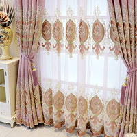 HKM-289811 Elegant Plant-Patterned Full Blackout Curtains in Soft Pink for Living Room and Bedroom