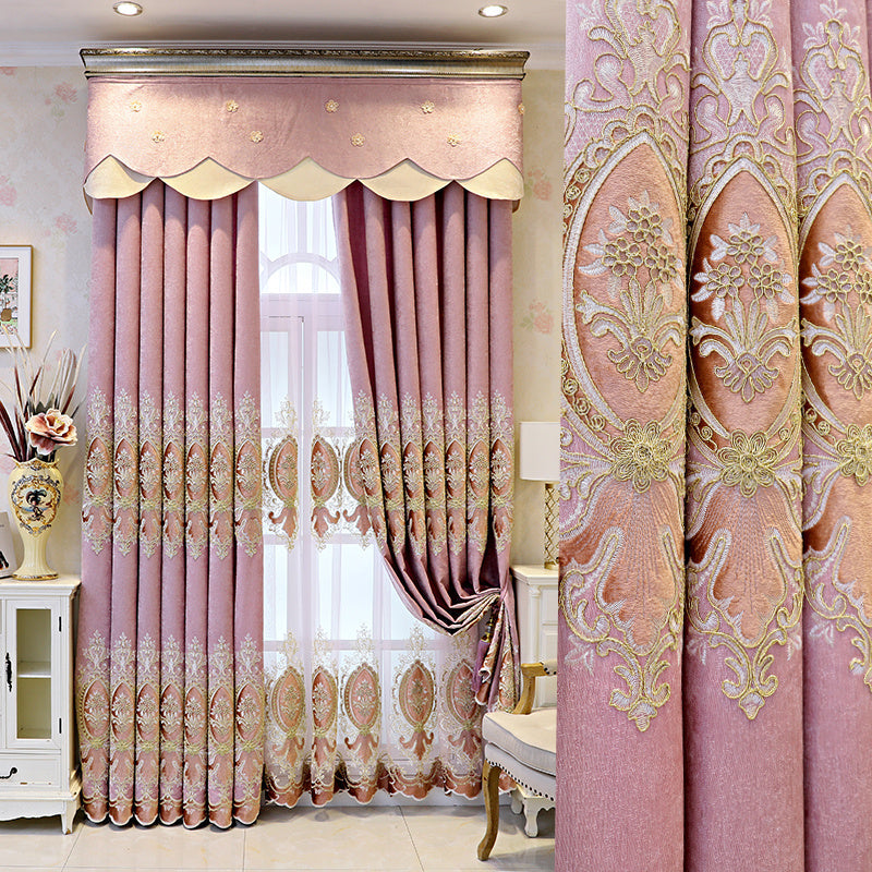 KTX-289811 Elegant Plant-Patterned Full Blackout Curtains in Soft Pink for Living Room and Bedroom