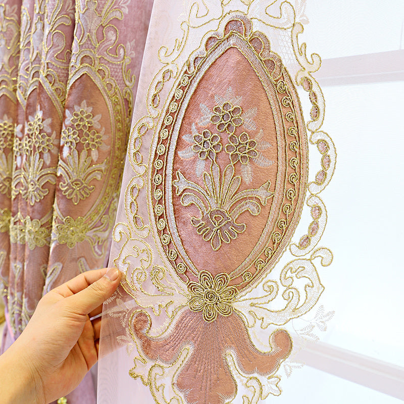 KTX-289811 Elegant Plant-Patterned Full Blackout Curtains in Soft Pink for Living Room and Bedroom