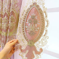 HKM-289811 Elegant Plant-Patterned Full Blackout Curtains in Soft Pink for Living Room and Bedroom