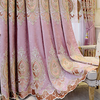 HKM-289811 Elegant Plant-Patterned Full Blackout Curtains in Soft Pink for Living Room and Bedroom