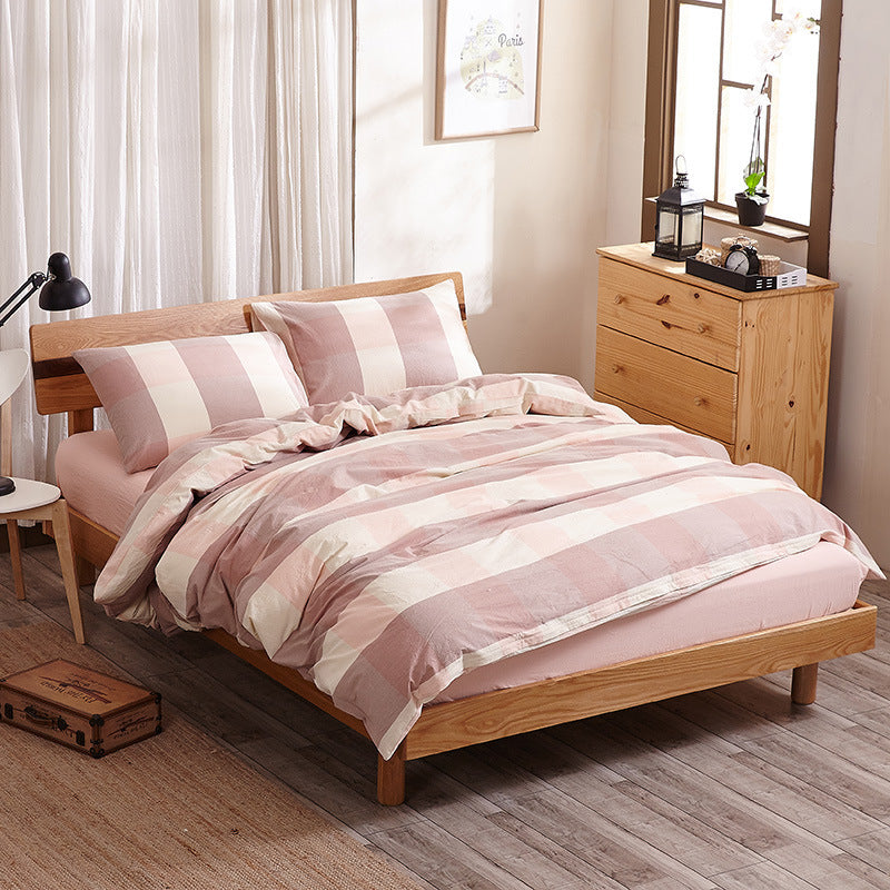 HKM-290067 Geometric Pure Cotton Four-Piece Bed Sheet Set in Red