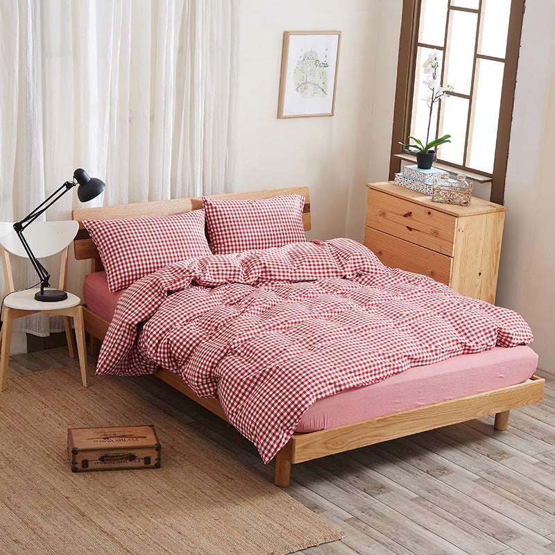 HKM-290067 Geometric Pure Cotton Four-Piece Bed Sheet Set in Red