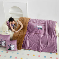 HKM-290259 Cartoon Pillow and Quilt Set with Dual-Purpose Fleece Lining in Multiple Colors