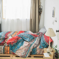 HKM-290259 Four-Piece Cotton Brushed Ethnic Style Bedding Set in Flower Design