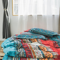 HKM-290259 Four-Piece Cotton Brushed Ethnic Style Bedding Set in Flower Design