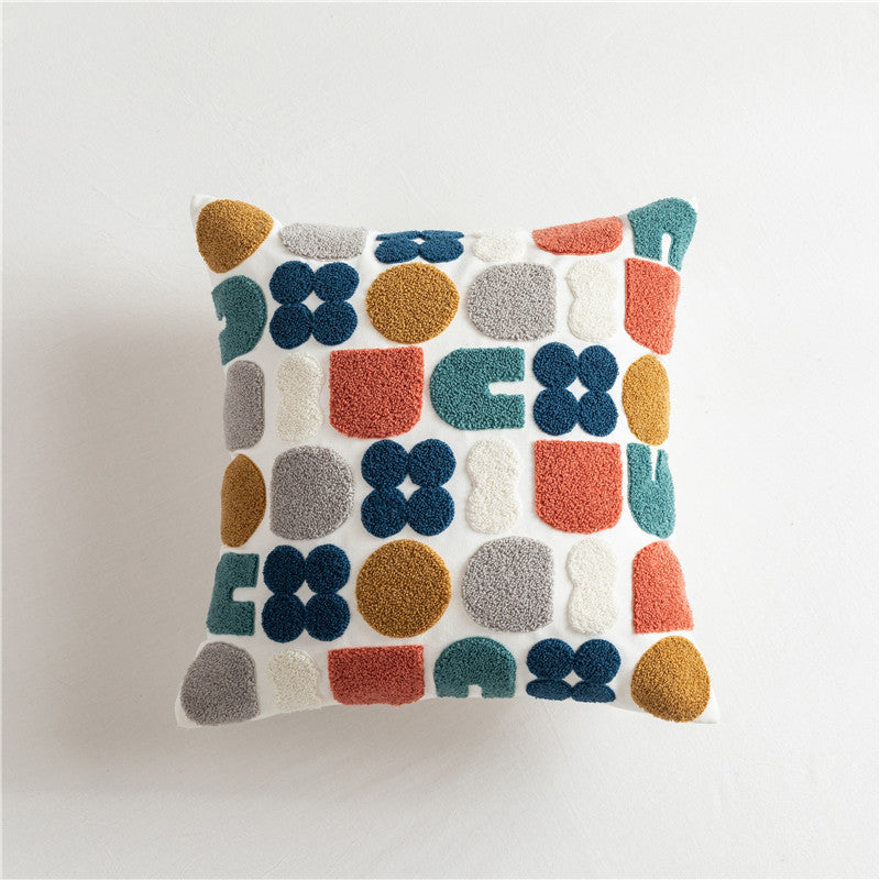 HKM-290387 Scandinavian Style Geometric Cotton Embroidered Pillow Cover, 45x45cm & 30x50cm Options