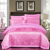 HKM-290579 Cotton Jacquard Bedding Set with Artistic Floral Patterns - 4 Pieces for 1.8m Beds