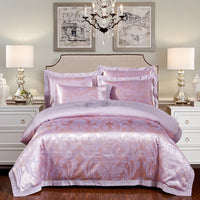 HKM-290579 Cotton Jacquard Bedding Set with Artistic Floral Patterns - 4 Pieces for 1.8m Beds