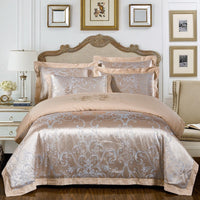 HKM-290579 Cotton Jacquard Bedding Set with Artistic Floral Patterns - 4 Pieces for 1.8m Beds