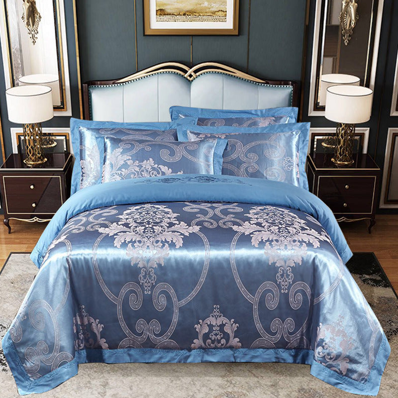 HKM-290579 Cotton Jacquard Bedding Set with Artistic Floral Patterns - 4 Pieces for 1.8m Beds
