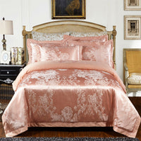HKM-290579 Cotton Jacquard Bedding Set with Artistic Floral Patterns - 4 Pieces for 1.8m Beds