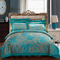 HKM-290579 Cotton Jacquard Bedding Set with Artistic Floral Patterns - 4 Pieces for 1.8m Beds