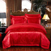 HKM-290579 Cotton Jacquard Bedding Set with Artistic Floral Patterns - 4 Pieces for 1.8m Beds