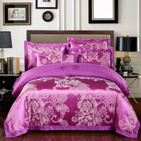 HKM-290579 Cotton Jacquard Bedding Set with Artistic Floral Patterns - 4 Pieces for 1.8m Beds